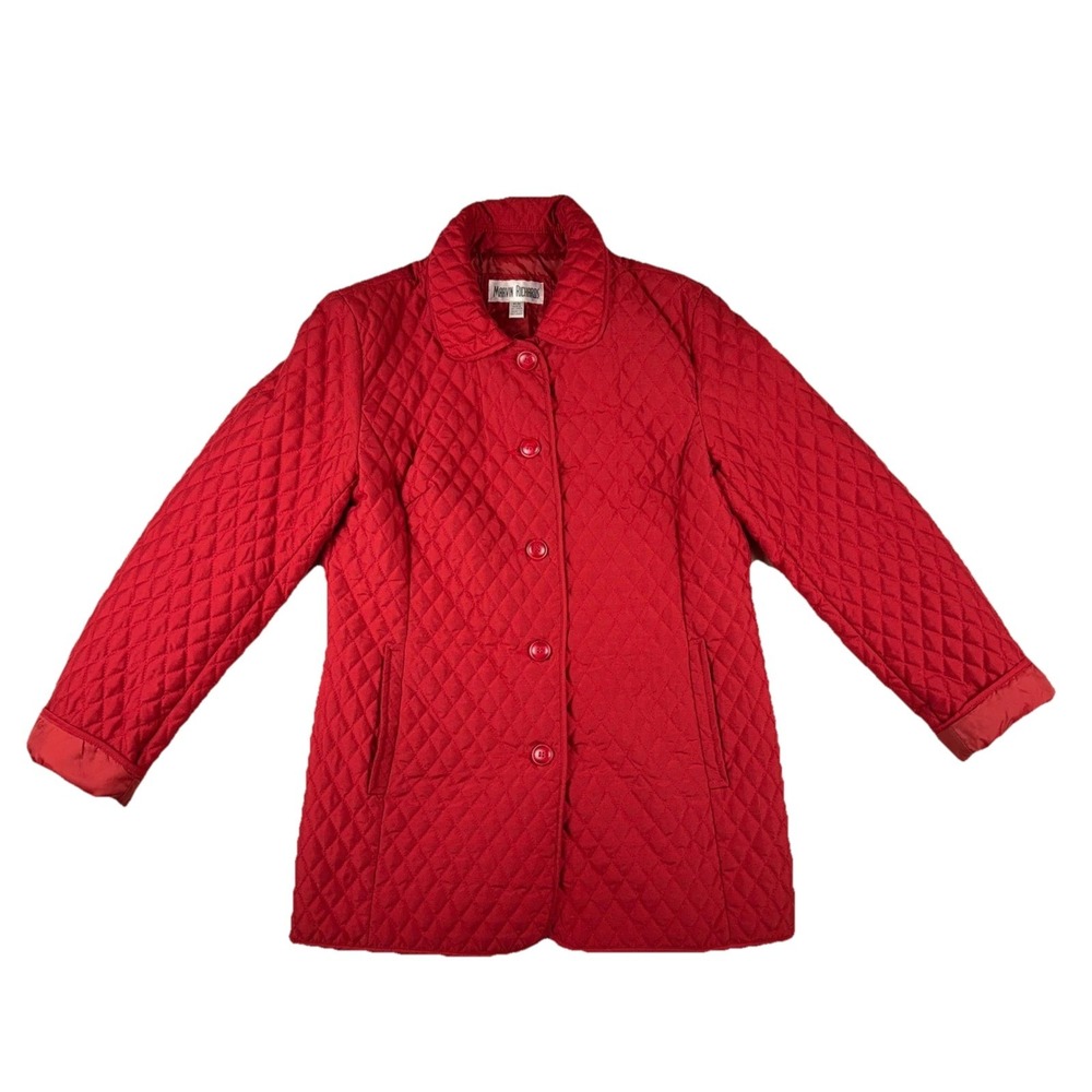 Marvin Richards Red Quilted Lightweight Button Front Jacket Women Medium